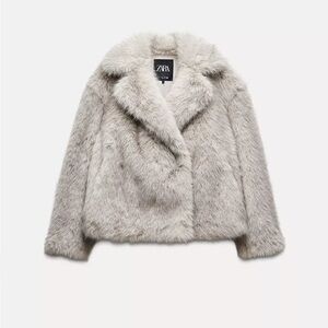 Zara Faux Fur Jacket Grey White